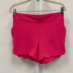 7th Avenue Design Studio Scalloped High Waist Bermuda Mini Shorts Barbie Pink Sm